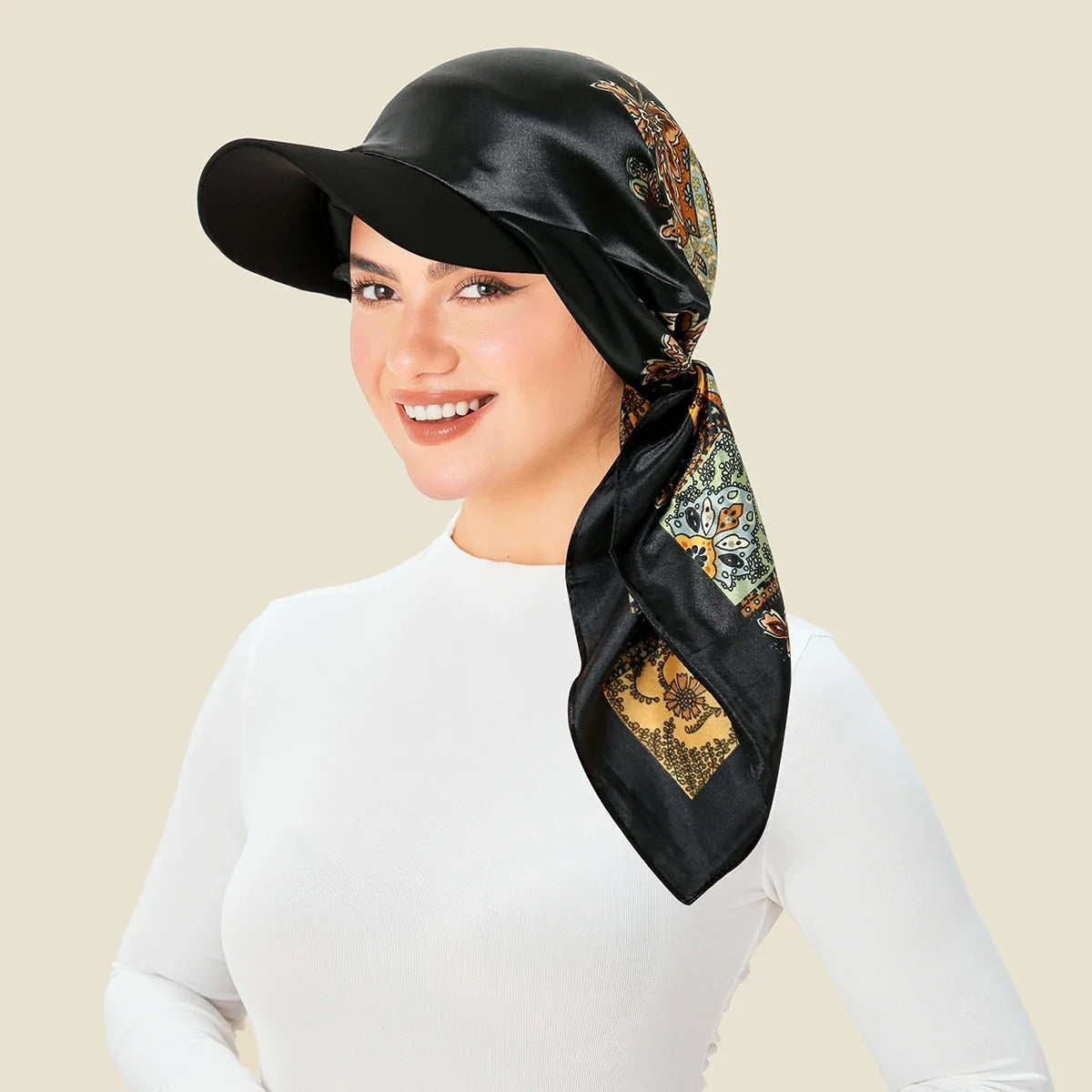 2026 New Floral Print Women Hijabs Scarf Hat Soft Satin Kerchief Hairband Neckerchief Head Hijab Lady Headband Headwear