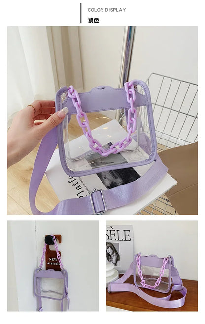Clear Crossbody Bag for Women PVC Transparent Single Shoulder Chain Portable Messenger Bags Small Square  Satchel Bag Girls Gift