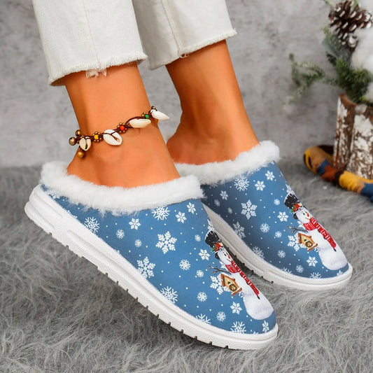 Slippers Women New Christmas Canvas Shoes Flat Warm Imitation Fur Loafers Women Luxury Shoes Women Plus Size Shoes Luxury