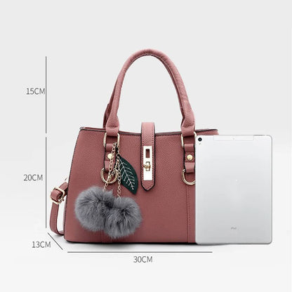 Women Fashion Hairball Shopper Totes Solid Color PU Leather Large Capacity Handbag Ladies Luxury Designer Crossbody Shoulder Bag