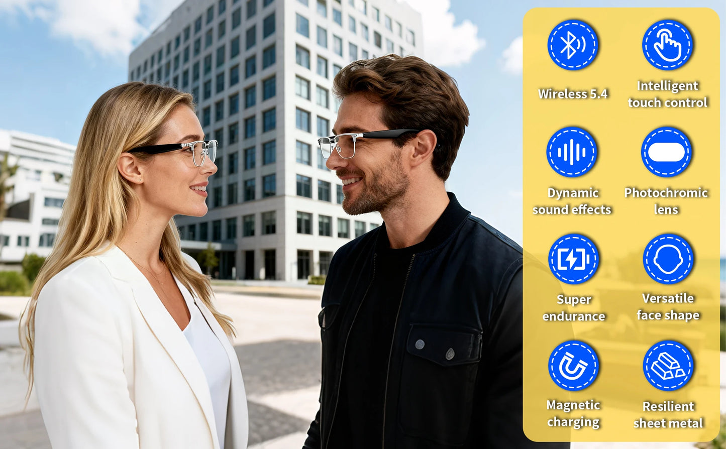 GS13 Smart Bluetooth Glasses with Color-Changing Lenses AI Translation & Open-ear Audio Hands-Free Calls for Travel And Work