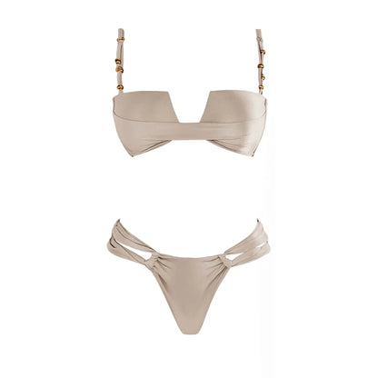 Bandeau 3 Pieces Bikini 2025 Sexy Women Swimsuit Swimwear Female Dress Cover Up Bikini Set Beachwear Bathing Suit Swimming Suit