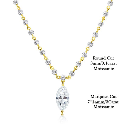 3MM Round Bubble Waterdrop Moissanite Diamond Tennis Neclace with 3ct Waterdrop Pendant NeckChain for Women 925 Silver Jewelry