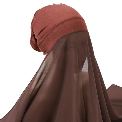 Muslim Women Bonnet + Chiffon Shawl Instant Under Scarf Cap Islam Inner Scarf Headband Stretch Hijab Cover Headwrap Turbante