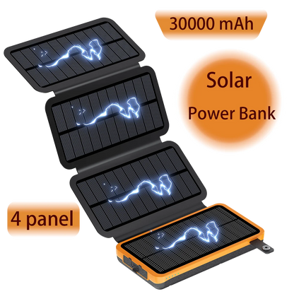 30000mAh Solar Power Bank Flip Panel Large Capacity IOS/Android USB Fast Charge Dual Charging Solar/Type-C Portable for Camping