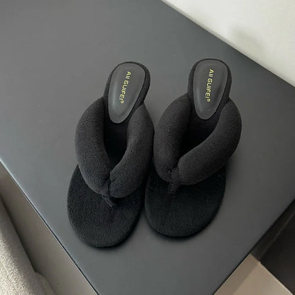 New Footwear Flock Women Wedges Slippers Flip Flops Shoes Fashion Round Toe Ladies Wedges Slippers Shoes Female Sandals Slides