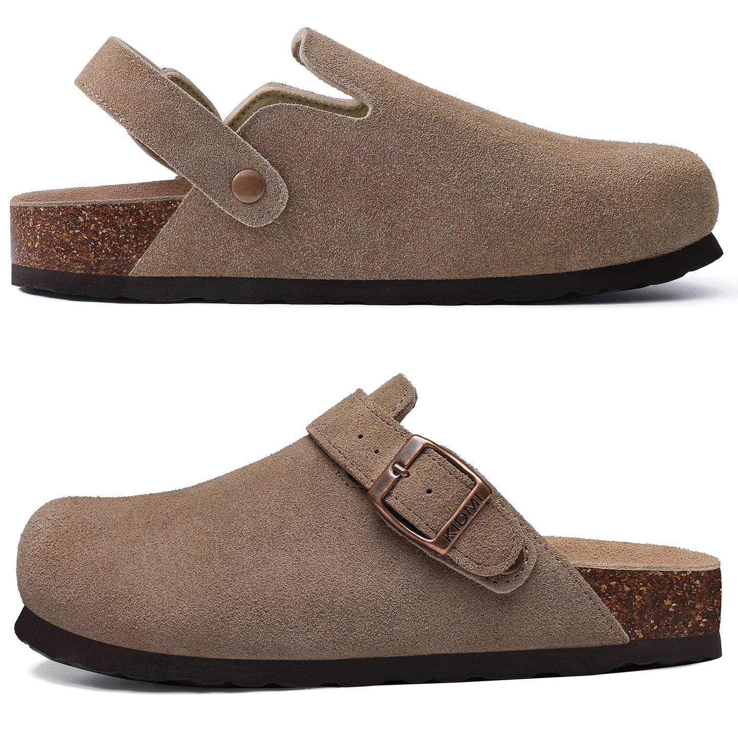 Kidmi New Cow Suede Women's Potato Shoes With Adjustable Strap Cork Insole Mules Outdoor Unisex Clogs Slippers With Arch Support