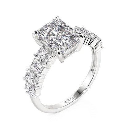 Full Moissanite Engagement Ring with Tapered Baguette Shape Diamond S925 Silver Wedding Rings for Women