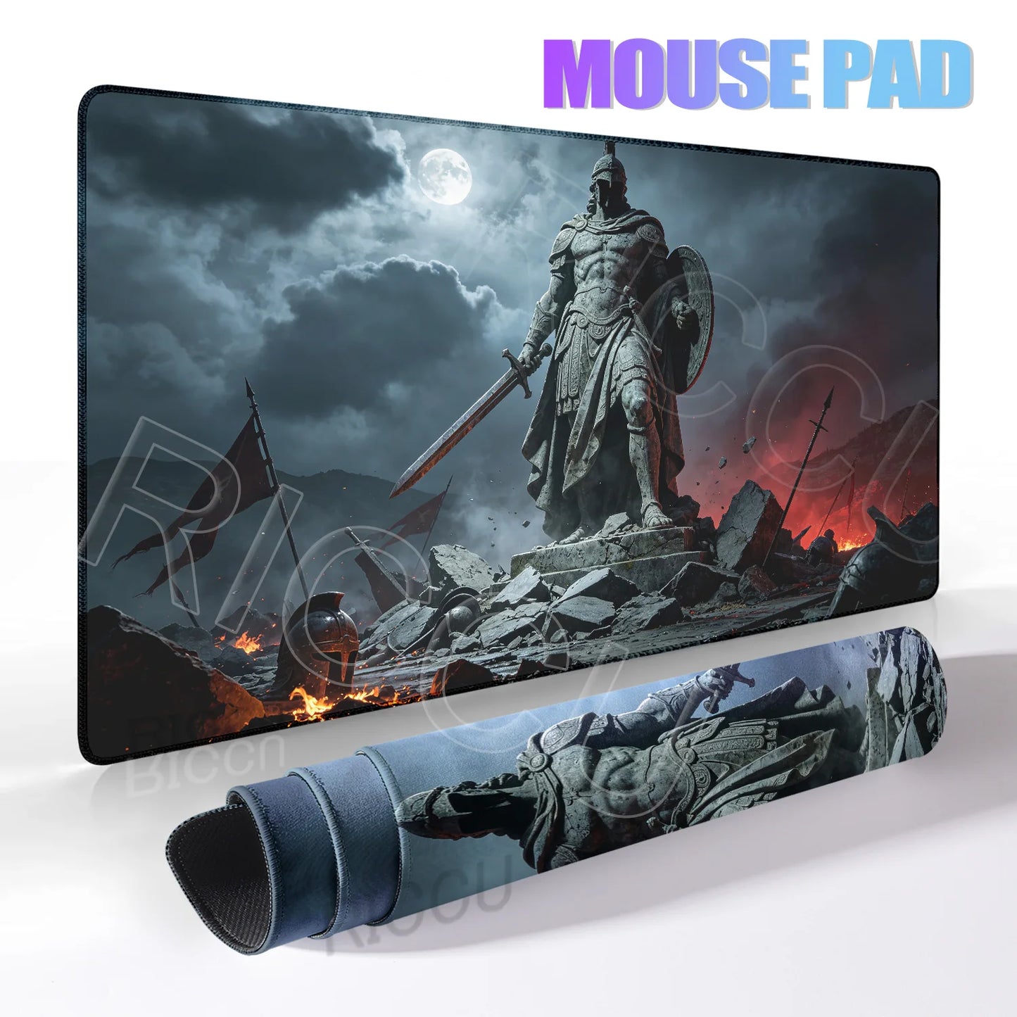 Black Majestic Sculpture Mouse Pad Large Desk Accessories Desk Pad Rubber Base Edge Mousepad Non-Slip Mousepad for Office