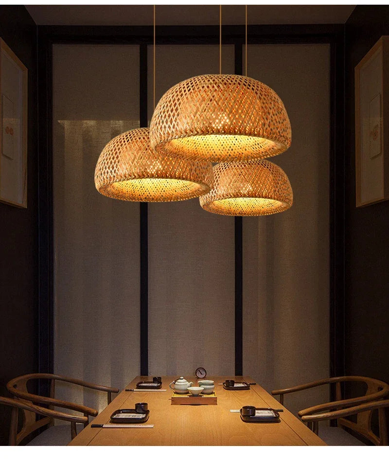 2025 Newest Bamboo Pendant Lamps Ceiling Lights Rattan Wicker Lustre Hand Knit Braiding Suspended Home Dining Braided Decor Hot