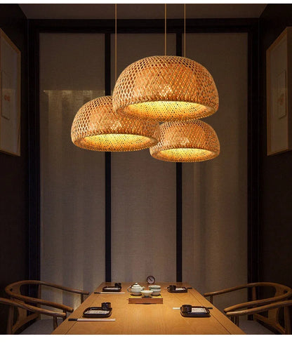 2025 Newest Bamboo Pendant Lamps Ceiling Lights Rattan Wicker Lustre Hand Knit Braiding Suspended Home Dining Braided Decor Hot