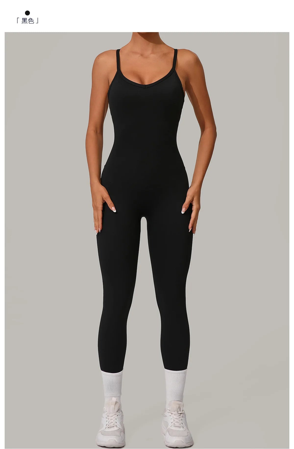 New Nylon Pad V-Neck Wrap Yoga Bodysuit - Adjustable Hook Tummy Control Butt Lift Workout Jumpsuit