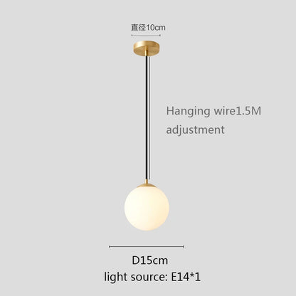 Gold/Black/silv Glass Ball Pendant Lights White Globe Hanging Lamps Bar Restaurant Deco Luminaire Bedroom Light E27 Pendant Lamp