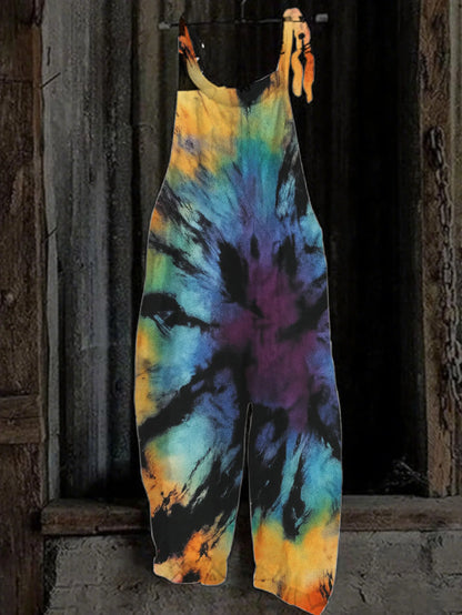 Summer Bohemian Floral White Daisy Print Baggy Jumpsuits Ladies Soft Cotton Linen Tie Strap Wide Leg Overalls Casual Daily Wear