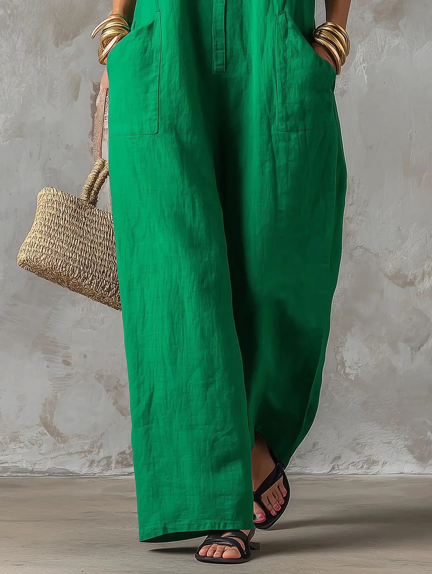 Elegant Women's Sleeveless Linen Blend Jumpsuit Button Down Collared Romper Casual Loose Summer Beach Vacation Boho Jumpsuits