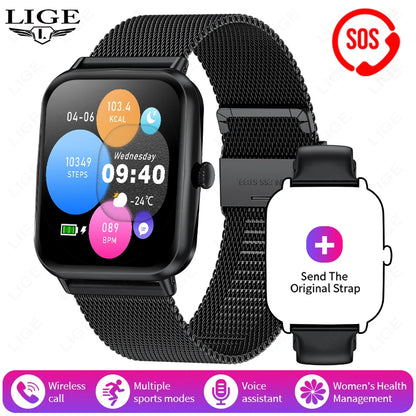 LIGE Fashion 1.83" HD Screen Smart Watch Women Bluetooth Call IP68 Waterproof Ladies Watches Daily Health Monitor Smartwatch New