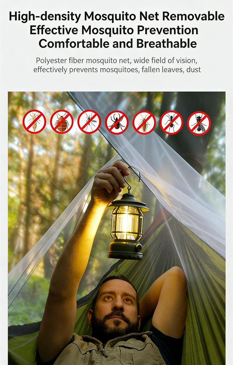 TRAVELER Bushcraft Quick-Deploy Hammock with Mosquito Net, Integrated Ridgeline & Anti-Roll Design for Wilderness Camping