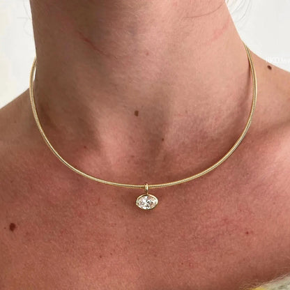 BXINY 2-4carat East West Oval Cut Moissanite Collar Choker Necklace S925 Silver Bezel Set Solitaire Diamond Pendant Gift Jewelry