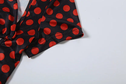 Sisterlinda Sexy Women Polka Dot Print 2 Piece Set Hollow Bandages Low-Neck Tank Top+Bike Short Street Party Vacation Suits