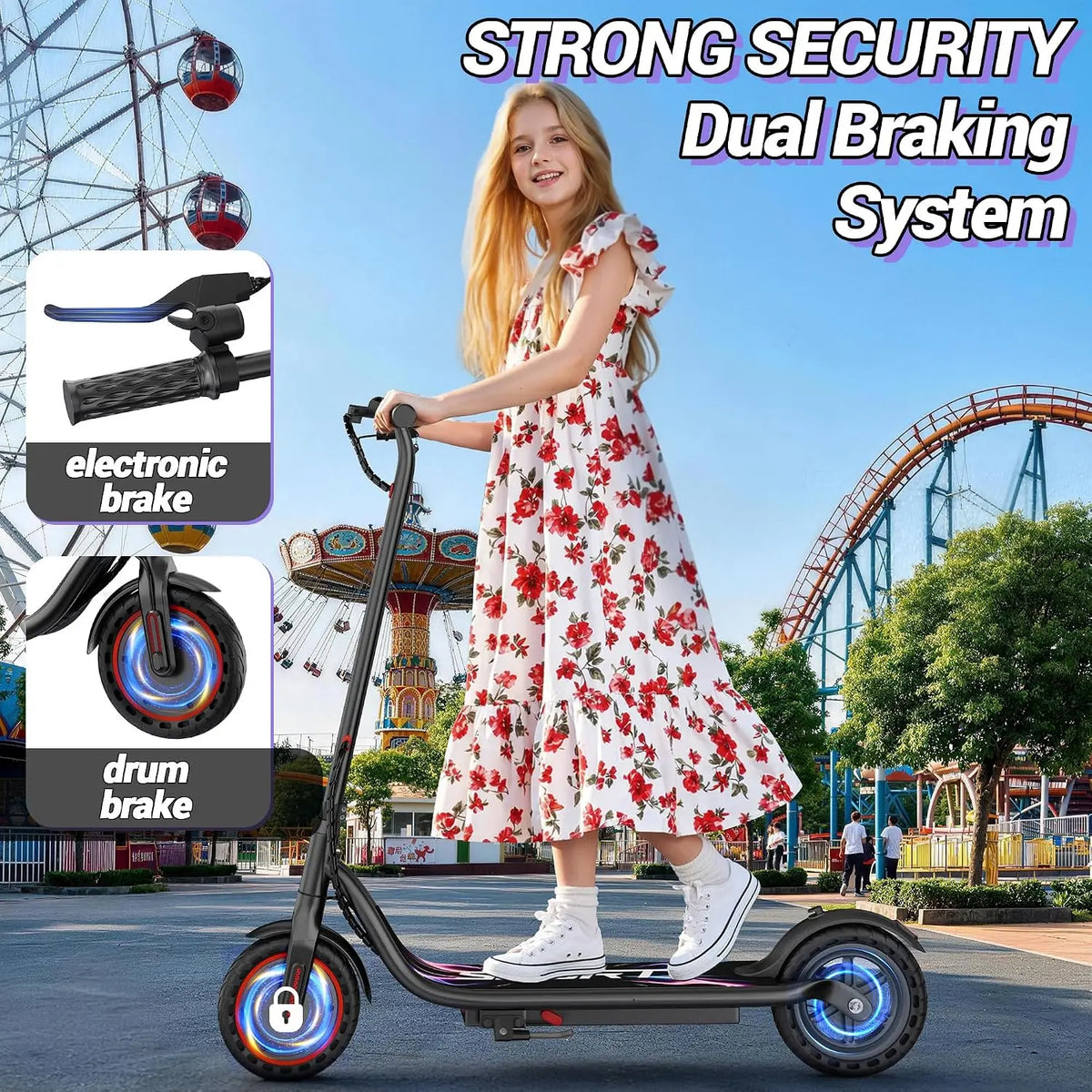 8.5'' Electric Scooter, 350W Powerful Motor & 19MPH Top Speed, 16 Miles Range, Lightweight E-Scooter with EABS & Drum Brake for Teens and Adults