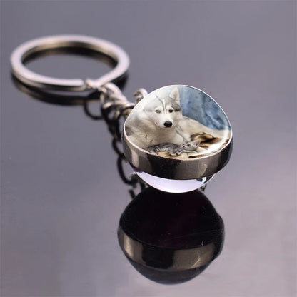 Animals Cute Keychain Cat Dog Bear Peacock Rabbit Squirrel Phoenix Double Side Glass Ball Pendant Keyring Jewelry Key Chain Gift