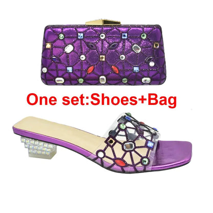 New Arrival Open Toe Shoes Clear Heels for Women Transparent Rhinstone Wedding Shoes Bride Women Shoe and Bag Set with Diamonds