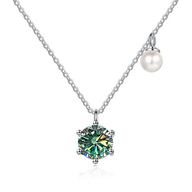 Butterflykiss 0.5/1ct Moissanite Solitaire Necklace For Women Pearl Pendant White Gold Plated S925 Sterling Silver Jewelry Gifts