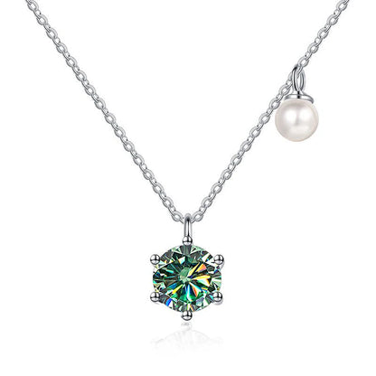Butterflykiss 0.5/1ct Moissanite Solitaire Necklace For Women Pearl Pendant White Gold Plated S925 Sterling Silver Jewelry Gifts