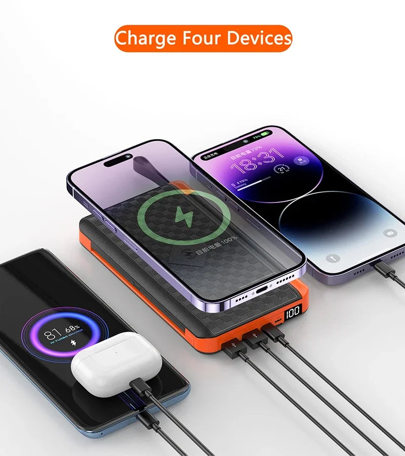 20000mAh Qi Wireless Solar Power Bank Outdoor External Battery Portable Powerbank for iPhone 14 Samsung Xiaomi Huawei Poverbank