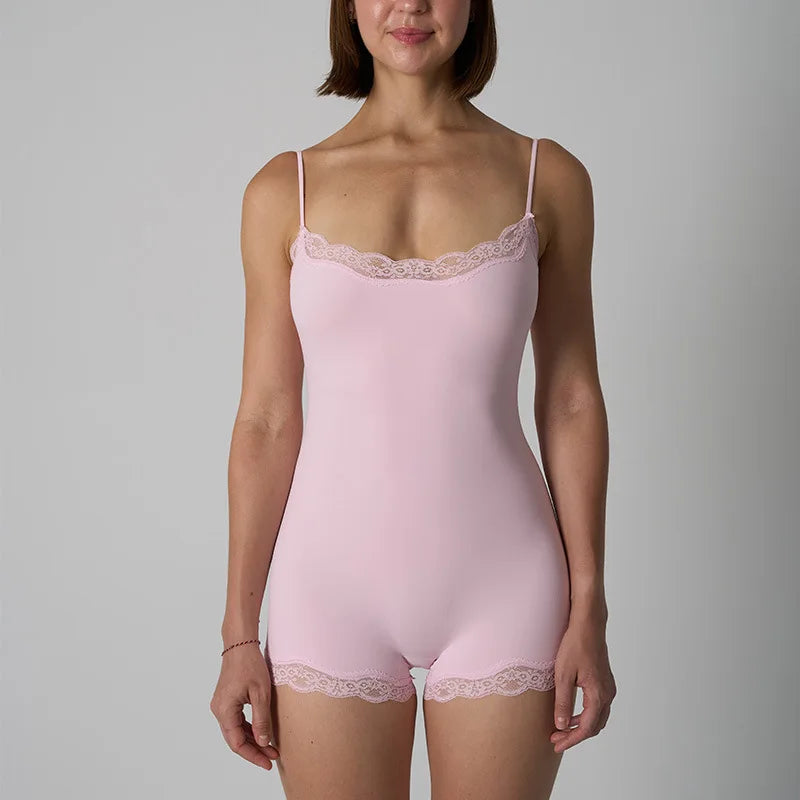 Hot Women Sexy Lace Patchwork Bodysuit Sports FitnessSkinny Shaperwear Camisole Square Neck Spaghetti Strap Slimming Bodycon