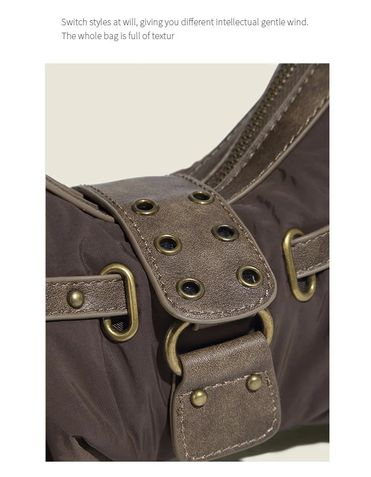 England Style Bags For Women Luxury Designer Handbags And Purses New In Polyester Vintage Rivet Small Underarm Shoulder Bag