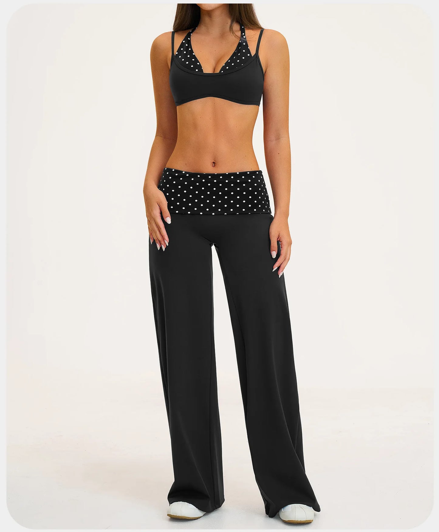 2PCS Stripes Fitness Suit Women's Tracksuits Polka Dot High Waist Workout Capri Pants Sports Set Female Yoga Sports Clothes