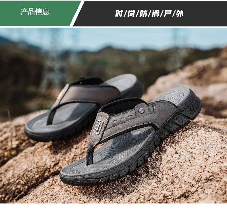 Flip Flops Summer Men's Outdoor Thick Soled Beach Shoes Breathable Cool Non Slip Comfort Sandals Male Casual Hiking Sandals