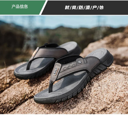 Flip Flops Summer Men's Outdoor Thick Soled Beach Shoes Breathable Cool Non Slip Comfort Sandals Male Casual Hiking Sandals