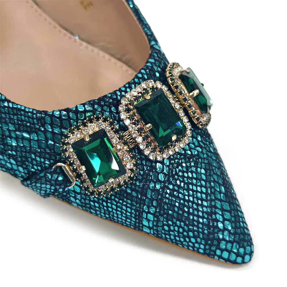 Newest Style Teal Sky Color Platform Design Peep Toe Ladies Shoes Matching Bag Set For Mature Women Heel Party Pump