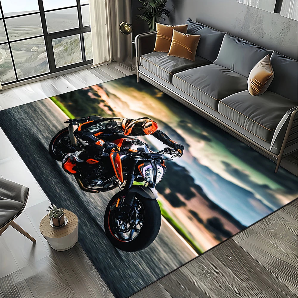 Racing Car K-KTM Motorcycle Carpet Rug for Living Room Bedroom Home Sofa Decoration,Kids Play Area Rug Non-slip Floor Mat Gift