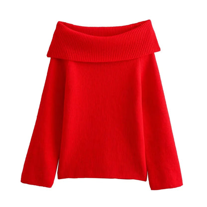 HH Women Fashion Solid Off Shoulder Sweater Long Sleeve Knitted Pullover Sweater Autumn Female Casual Knitwear Chic Top