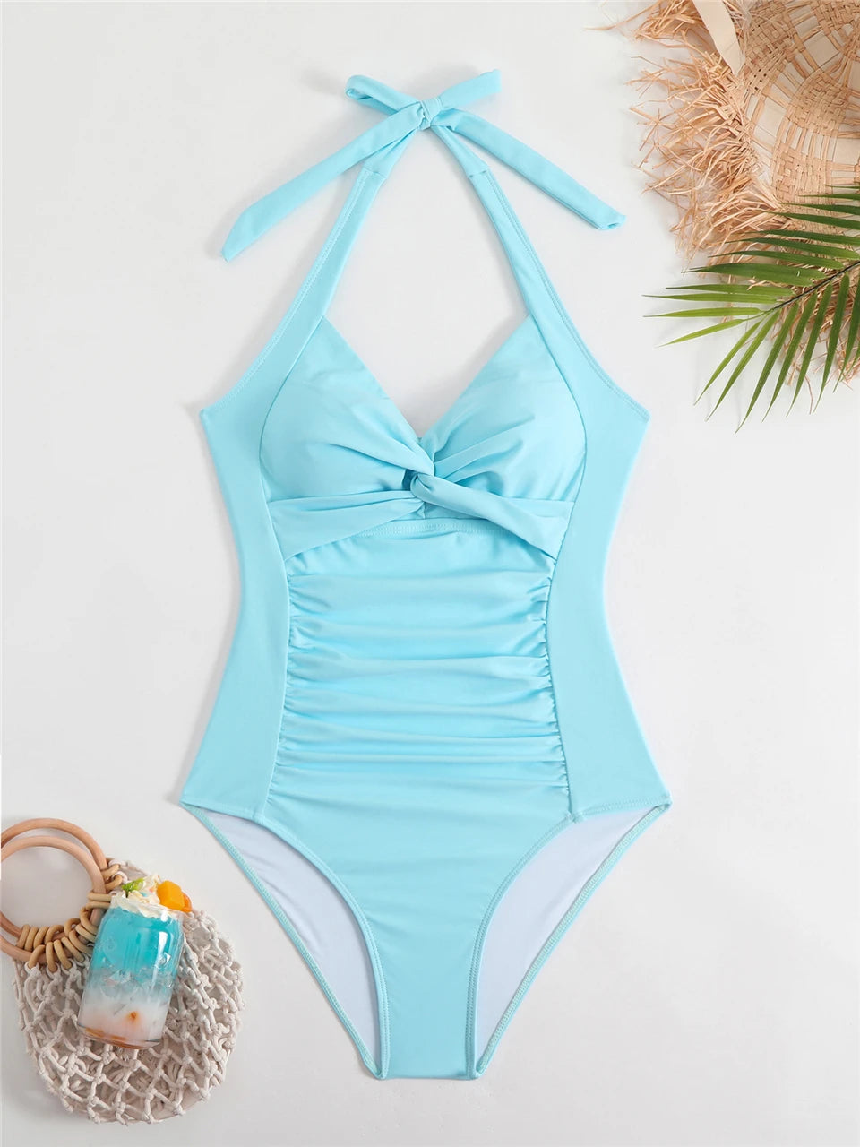 One Piece Solid Swimsuit Women 2026 Plain Ruched Swimwear Slim V Neck Bodysuit Female Bathers Bathing Swimming Swim Beach Summer