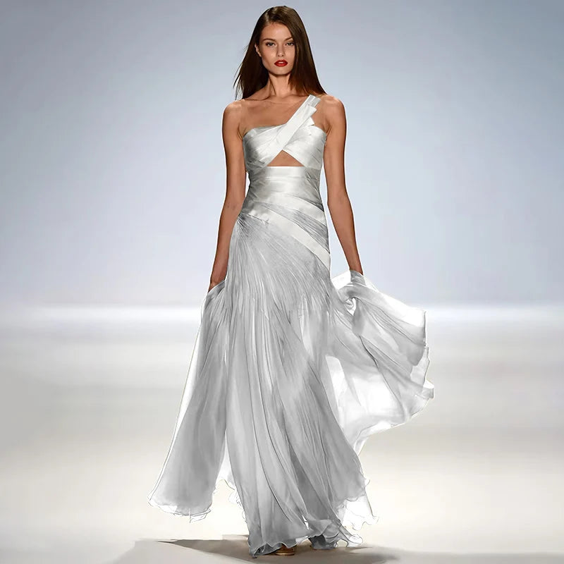 Gorgeous Strapless Sleeveless Elegant Women Prom Gown Floor Length A Line Tullle Backless Evening Dress