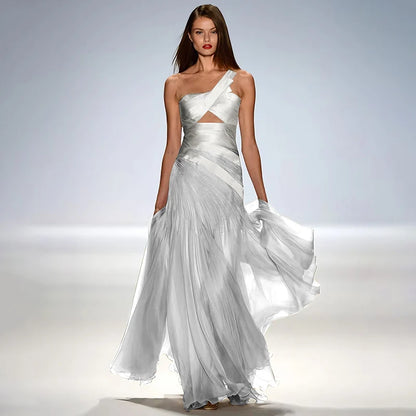 Gorgeous Strapless Sleeveless Elegant Women Prom Gown Floor Length A Line Tullle Backless Evening Dress