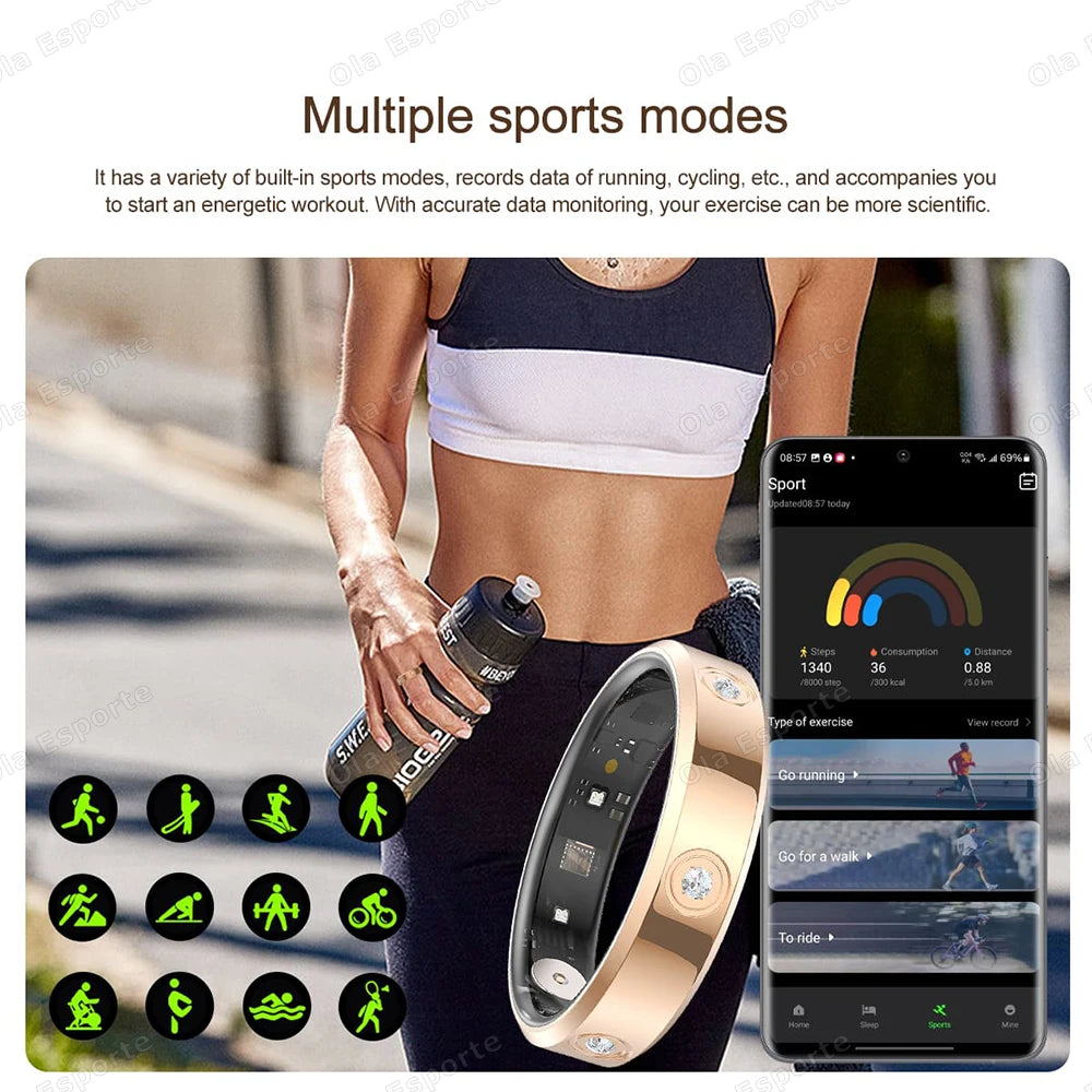 2026 Smart Ring Women Men Super narrow 6.3mm Heart Rate Stress measurement Health Monitoring IP68 Waterproof Fashion Sport Rings