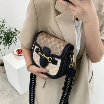 Women Retro Print Saddle Crossbody Bag Luxury Horse Bit Buckle Small Shoulder Bag Fashion PU Leather Ladies Daily Handbag