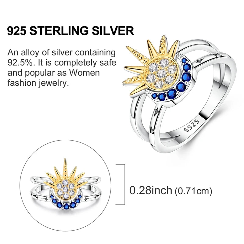 Original 925 Sterling Silver Ring Sun Star Moon Love Bowknot Sunflower Ring For Women Wedding Anniversary Ring Jewelry Gift