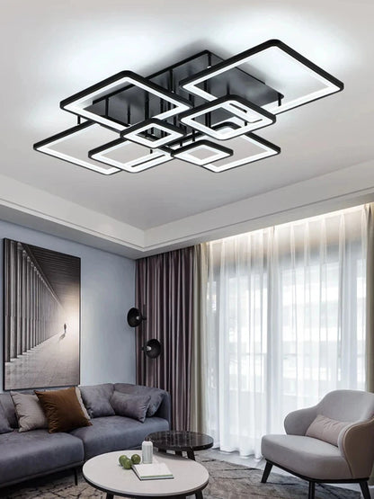 Creative Grid LED Ceiling Light Luxury Villa Hall Black Living Room Decor Dining Room Ceiling Chandelier Home Lustre Fixture