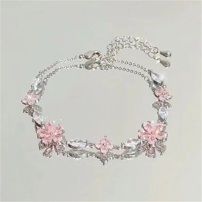Elegant Crystal Flowers Bracelets For Women Girls Y2K Sweet Sparkling Zircon Floral Plant Chain Bracelet Luxury Wedding Jewelry