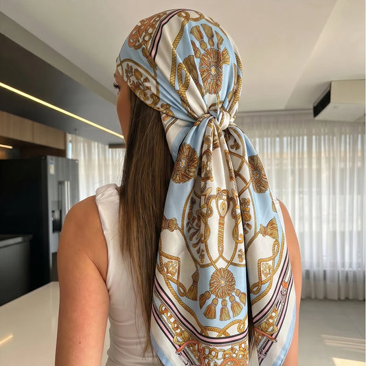 New Luxury Brand Square Scarf Design Shawl Wrap 90cm Print Twill Silk Women Hijab Female Foulard Headband Bandana 2026