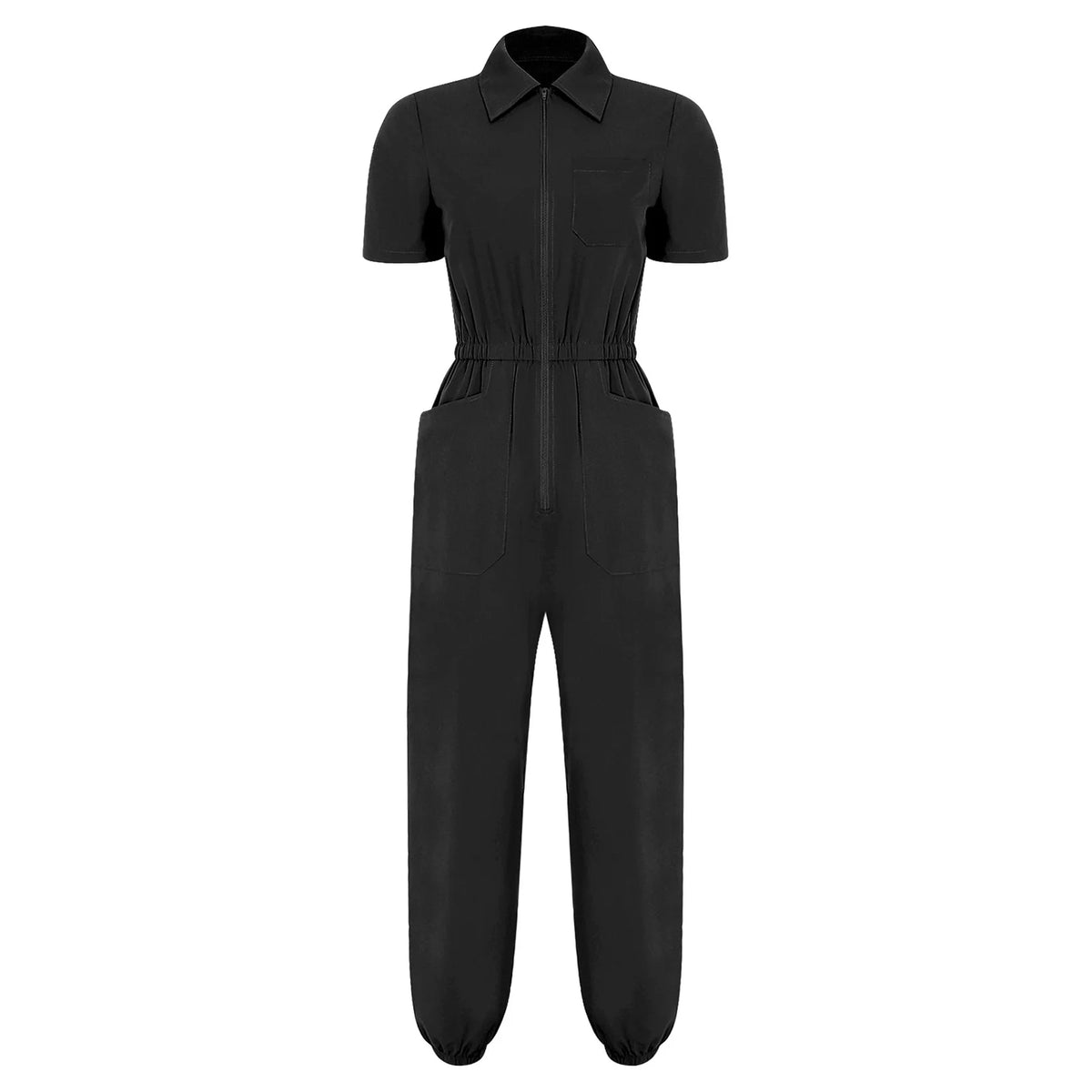 Womens Scrubs Jumpsuit Soft Stretch Medical Scrub Set with Pockets Front Zipper Elastic Waist Jogger Pants Nurse Doctor Workwear