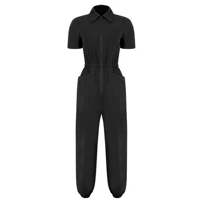 Womens Scrubs Jumpsuit Soft Stretch Medical Scrub Set with Pockets Front Zipper Elastic Waist Jogger Pants Nurse Doctor Workwear