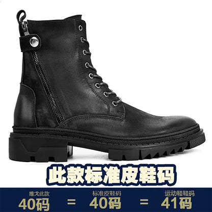Round Head Casual Combat Boots Thick-soled High Boots Men's High Top Leather shoe Zipper Leather Boots motorcycle boots men