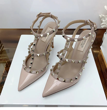 Women's Gladiator sandals Summer 2026 Luxury With Ankle Strap Pointed Toe Fashion Rivet High Heels Party Ladies Shoes Women 10cm